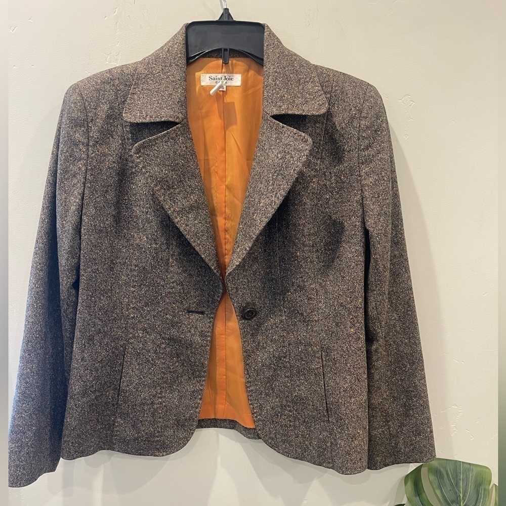 Women's Button Up Brown Long Sleeve Outdoor Blazer Jacket Size 40